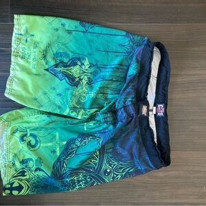 Vibrant Green and Blue Graphic MMA Board  Shorts